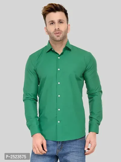 Green Solid Cotton Blend Slim Fit Formal Shirt-thumb0