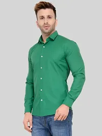 Green Solid Cotton Blend Slim Fit Formal Shirt-thumb1