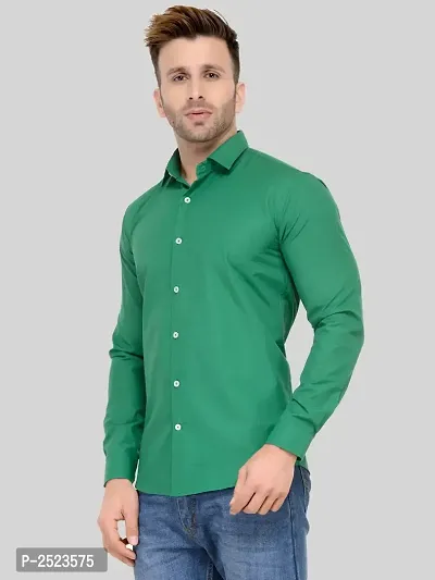 Green Solid Cotton Blend Slim Fit Formal Shirt-thumb2