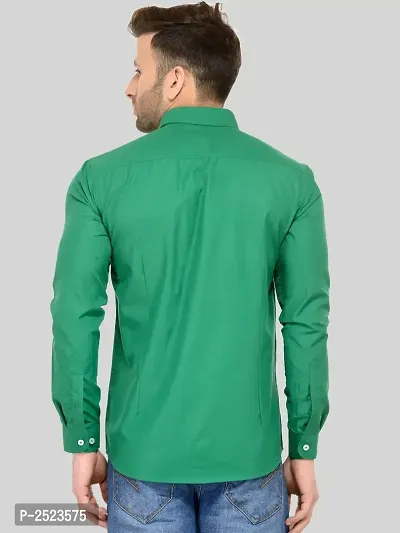 Green Solid Cotton Blend Slim Fit Formal Shirt-thumb3
