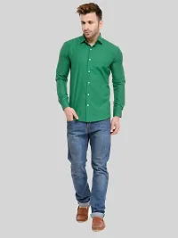 Green Solid Cotton Blend Slim Fit Formal Shirt-thumb3