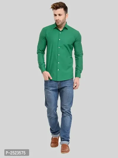 Green Solid Cotton Blend Slim Fit Formal Shirt-thumb4