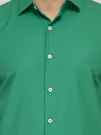 Green Solid Cotton Blend Slim Fit Formal Shirt-thumb4