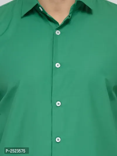 Green Solid Cotton Blend Slim Fit Formal Shirt-thumb5