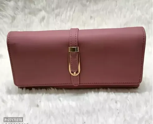 Stylish Pink PU Solid Two Fold For Women