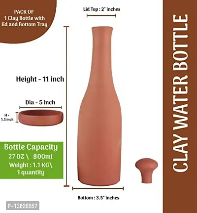 Village Decor Terracotta water bottle with lid 1000 ML (Bottle with bottom tray-800ML)-thumb3