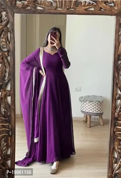 Purple Georgette Solid Ethnic Gowns For Women-thumb0