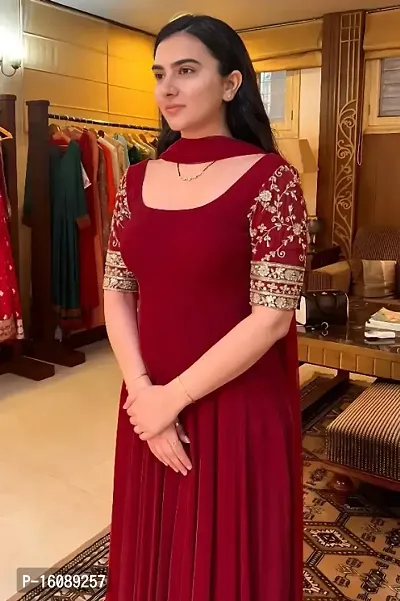 Maroon Georgette Embroidered Ethnic Gowns For Women