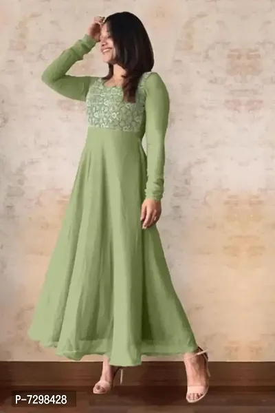 Stylish Green Georgette Kurtas For Women-thumb0