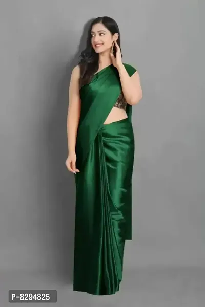 Classic Satin Solid Saree with Blouse piece-thumb0