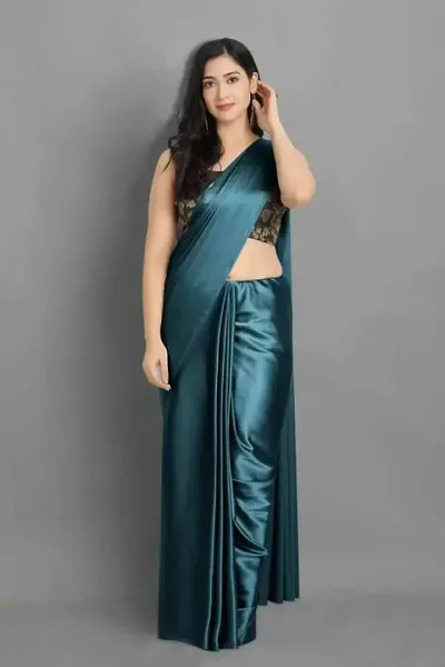 Solid Satin Sarees With Blouse Piece