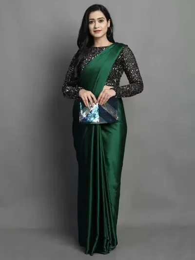 Classic Satin Solid Saree with Blouse piece