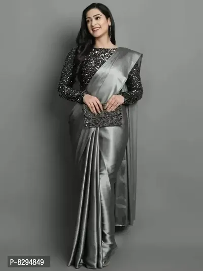 Classic Satin Solid Saree with Blouse piece-thumb0