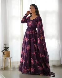 Elegant Purple Georgette Printed Kurti With Dupatta For Women-thumb3