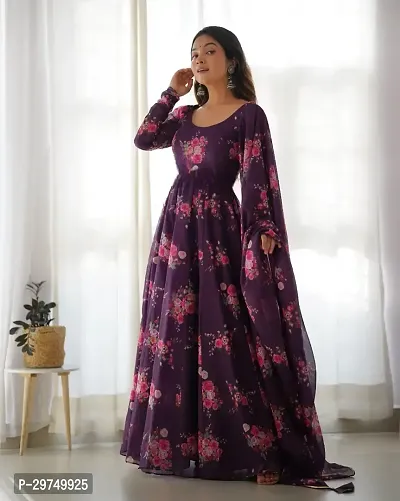 Elegant Purple Georgette Printed Kurti With Dupatta For Women-thumb4