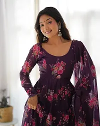 Elegant Purple Georgette Printed Kurti With Dupatta For Women-thumb1