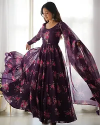 Elegant Purple Georgette Printed Kurti With Dupatta For Women-thumb2