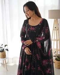 Elegant Black Georgette Printed Gown With Dupatta For Women-thumb2