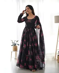 Elegant Black Georgette Printed Gown With Dupatta For Women-thumb3