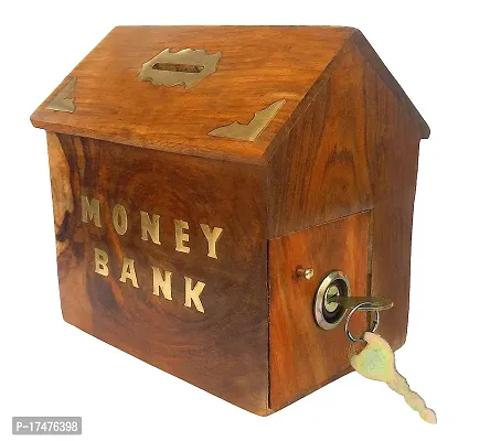 wooden money box with lock  coin box children gifts-Brown-thumb0