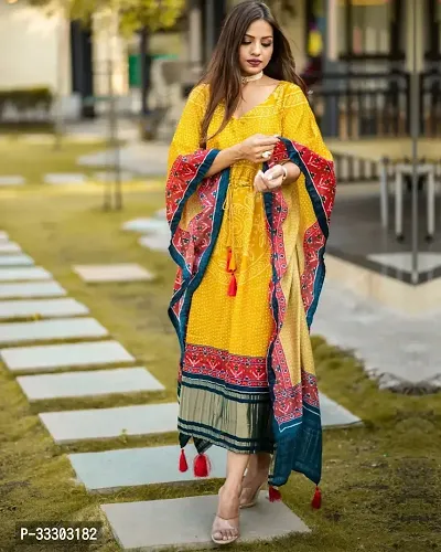 Stylish Yellow Satin Kaftan Maxi Length Kurta For Women-thumb0