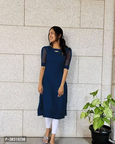 Elegant Navy Blue Crepe Solid Straight Kurta For Women-thumb0