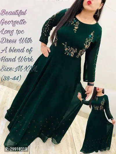 Elegant Green Embroidered Georgette Long Kurta For Women-thumb0