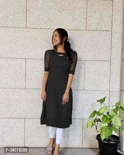 Elegant Black Crepe Solid Straight Kurta For Women