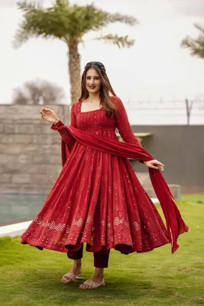 Beautiful Georgette Embroidered Kurta With Dupatta For Women