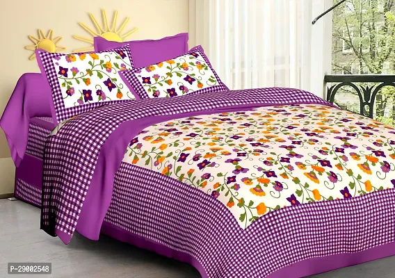 Comfortable Cotton Floral King Bedsheet with Two Pillow Covers-thumb0