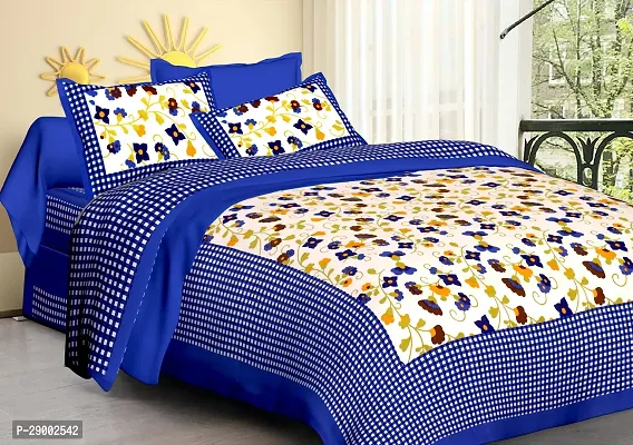 Comfortable Cotton Floral King Bedsheet with Two Pillow Covers-thumb0