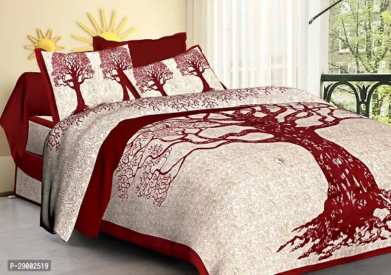 Comfortable Cotton Floral King Bedsheet with Two Pillow Covers-thumb0