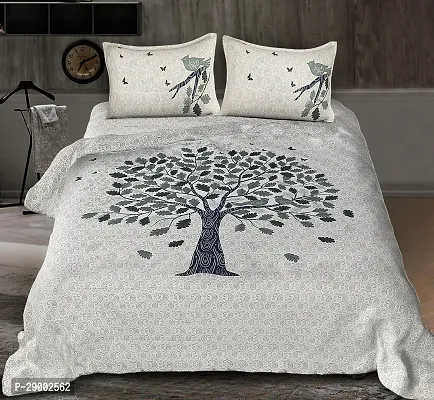 Comfortable Cotton Floral King Bedsheet with Two Pillow Covers-thumb0