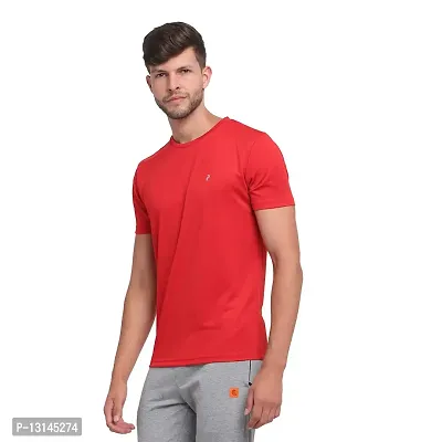 PERFKT-U Mens Solid Round Neck T-Shirt Red-thumb2