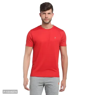 PERFKT-U Mens Solid Round Neck T-Shirt Red-thumb0