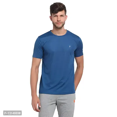 PERFKT-U Mens Solid Round Neck T-Shirt Airforce Blue