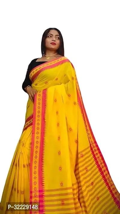 Beautiful Yellow Cotton Self Pattern Saree With Blouse Piece For Women-thumb0