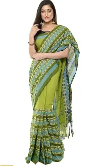 Beautiful Green Cotton Self Pattern Saree With Blouse Piece For Women-thumb1