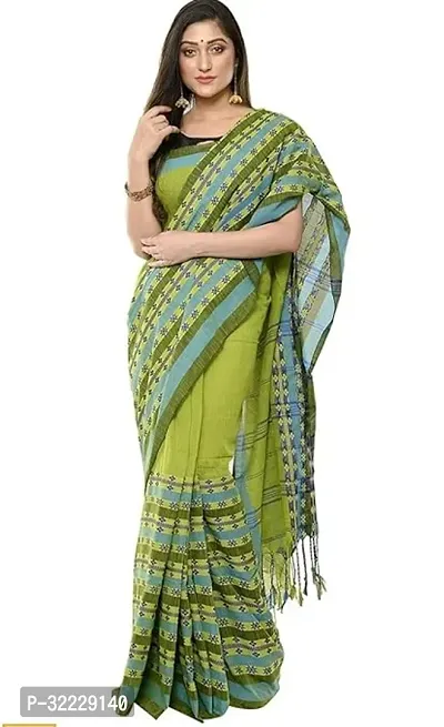 Beautiful Green Cotton Self Pattern Saree With Blouse Piece For Women-thumb2