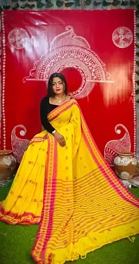 Beautiful Yellow Cotton Self Pattern Saree With Blouse Piece For Women-thumb2