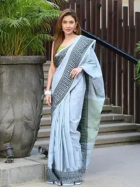 Beautiful Grey Khadi Cotton Self Pattern Saree With Blouse Piece For Women-thumb1