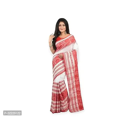 Beautiful White Cotton Self Pattern Saree With Blouse Piece For Women-thumb0