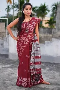 Beautiful Maroon Khadi Cotton Self Pattern Saree With Blouse Piece For Women-thumb1