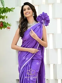 Beautiful Violet Cotton Self Pattern Saree With Blouse Piece For Women-thumb2