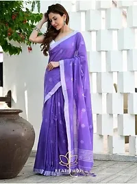 Beautiful Violet Cotton Self Pattern Saree With Blouse Piece For Women-thumb1