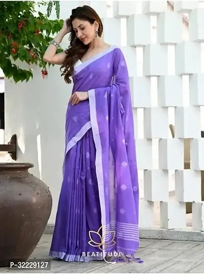 Beautiful Violet Cotton Self Pattern Saree With Blouse Piece For Women-thumb2