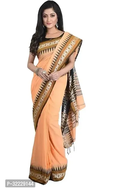 Beautiful Orange Cotton Self Pattern Saree With Blouse Piece For Women