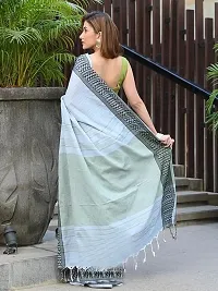 Beautiful Grey Khadi Cotton Self Pattern Saree With Blouse Piece For Women-thumb2