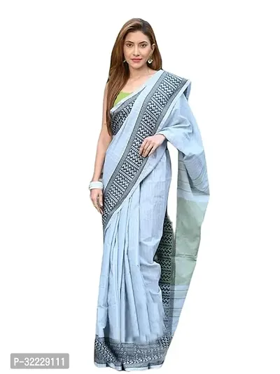 Beautiful Grey Khadi Cotton Self Pattern Saree With Blouse Piece For Women-thumb0