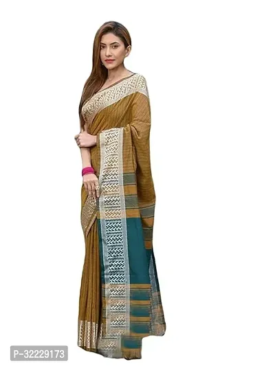 Beautiful Brown Khadi Cotton Self Pattern Saree With Blouse Piece For Women-thumb0